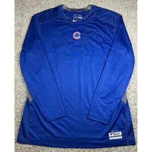 Nike Pro Combat Chicago Cubs Dri Fit Shirt Blue Men's Size XXL Center Swoosh